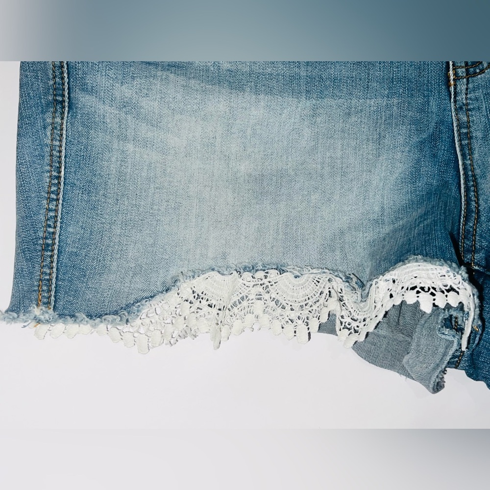 Torrid Blue Jean Shorts with Lace Trim - Picture 2 of 4